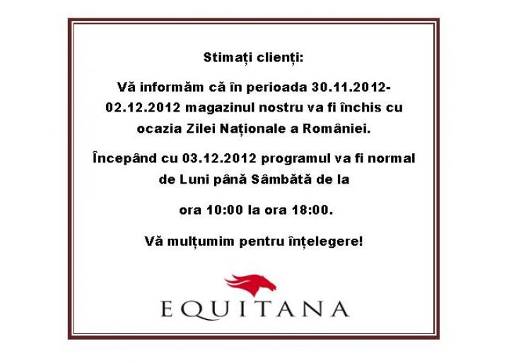 PROGRAM 1 DECEMBRIE EQUITANA: LA MULTI ANI ROMANIA!